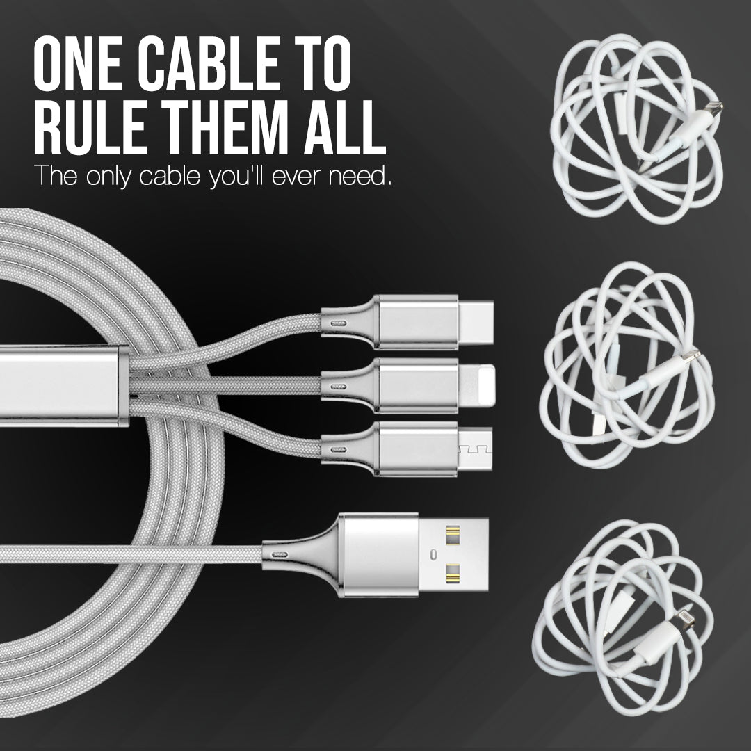 3 in 1 USB Cable - 10 Foot Long for Micro, Type-C and iPad & iPhone
