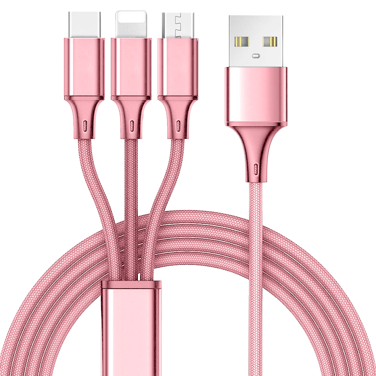 3 in 1 USB Cable - 10 Foot Long for Micro, Type-C and iPad & iPhone