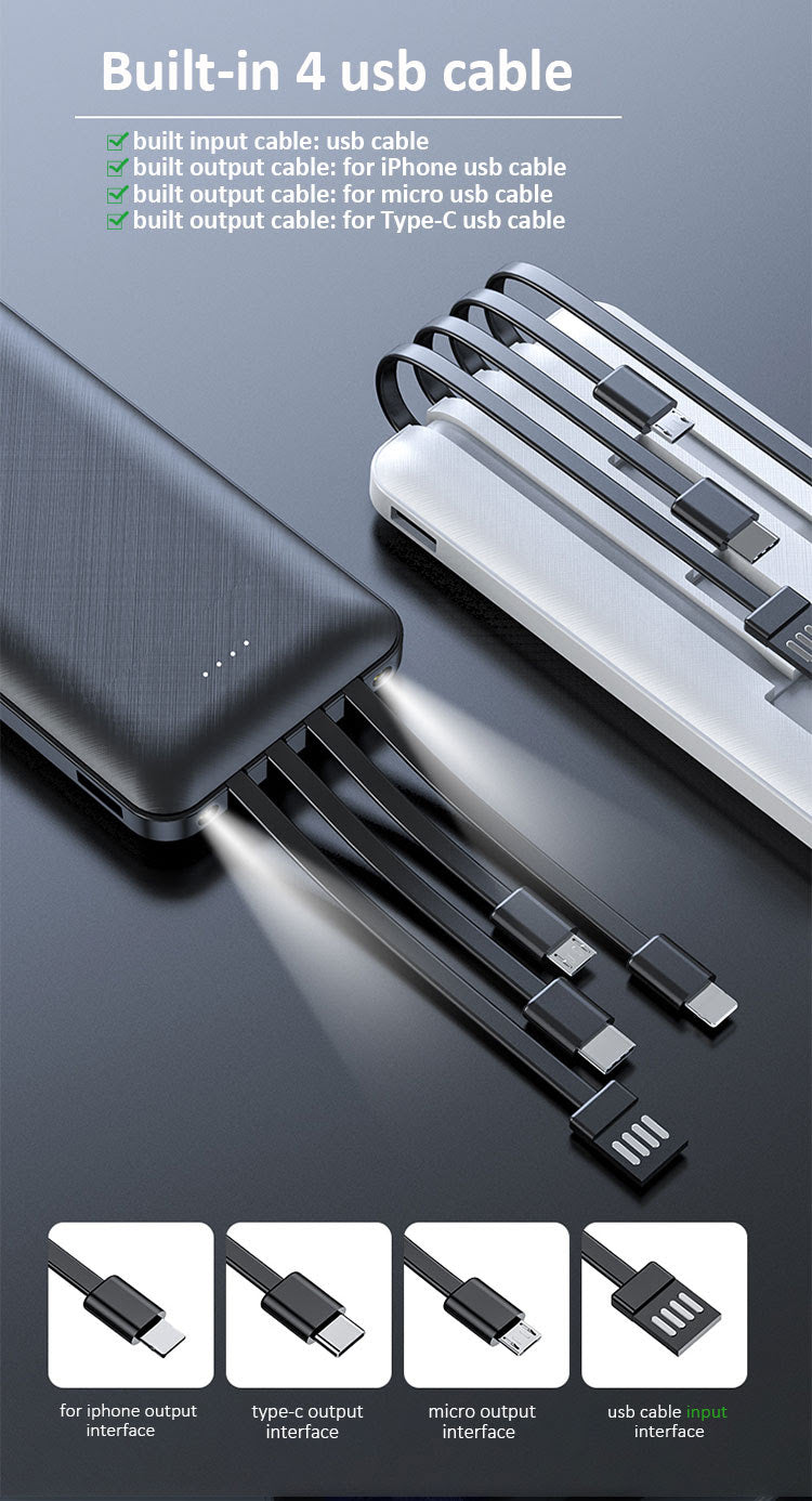 10K mAh Powerbank with 3-in-1 Charging Cables